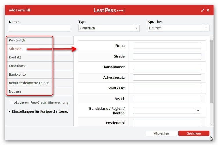 Formulare mit Adresse & Co ausfüllen mit LastPass